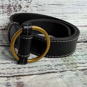 Boden Black Leather Ring Belt XS Gold Tone Buckle 100% Leather Women's
